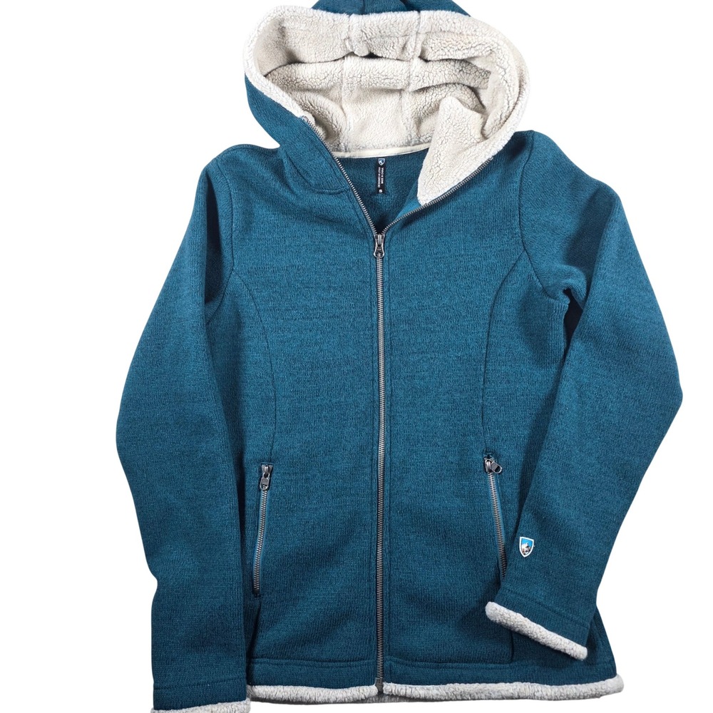 KUHL Alska Hoody Jacket Womens Small Teal Blue Sherpa Lined Full Zip